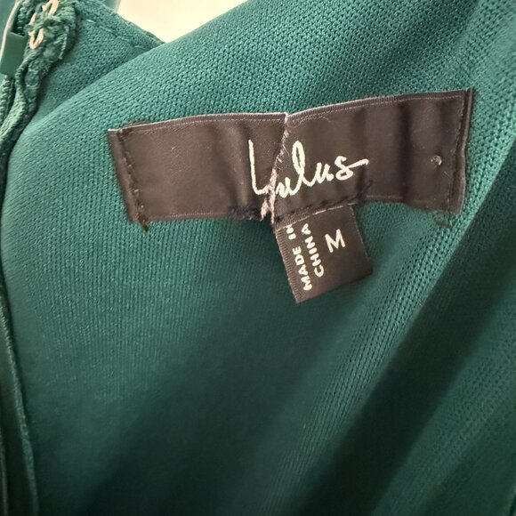 Lulus Broadway Show Emerald Green Taffeta Spaghetti Straps High-Low Dress Gown - Picture 6 of 6